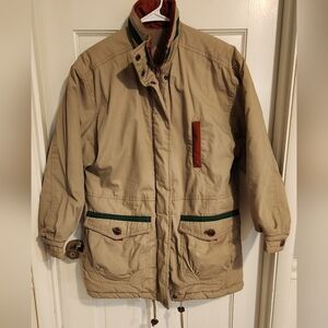 Men's Tan Jacket with Green Accents, Size S